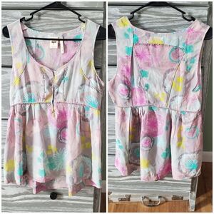 White Stuff Pink Gray Blue Yellow Size 8 Sleeveless Floral Abstract Silk Rae Top